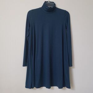 Acting Pro Dress Womens sz Medium Teal Knit Cozy Turtleneck Tunic A Line